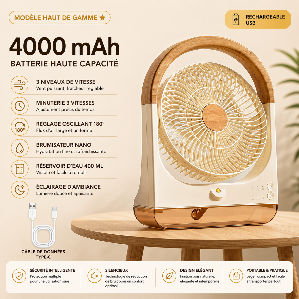 Ventilateur Humidificateur Multifonction Portable avec Brumisation