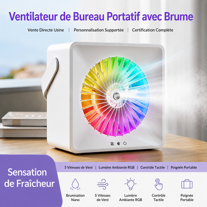 Ventilateur de Bureau Humidificateur avec Brumisation Portable