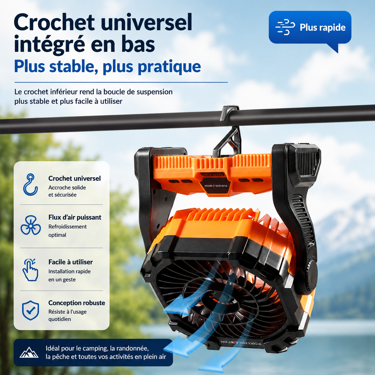 Ventilateur Rechargeable Multifonction pour Camping avec Diffuseur Anti-Moustique
