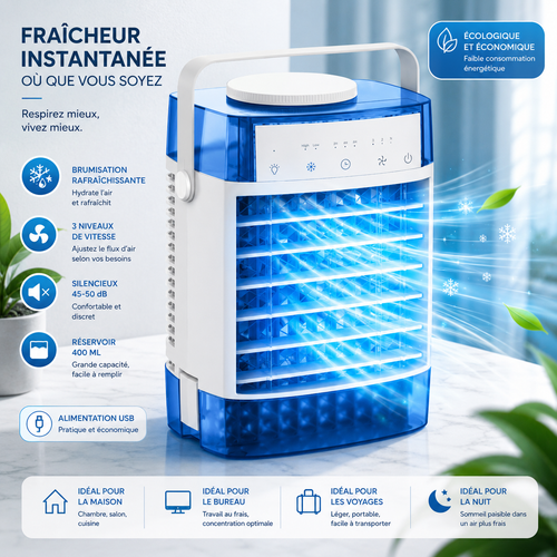 Ventilateur de Bureau Puissant avec Brumisation et Humidification