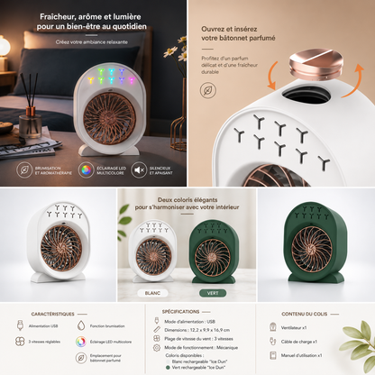 Ventilateur Rafraîchissant USB avec Brumisation et Humidification