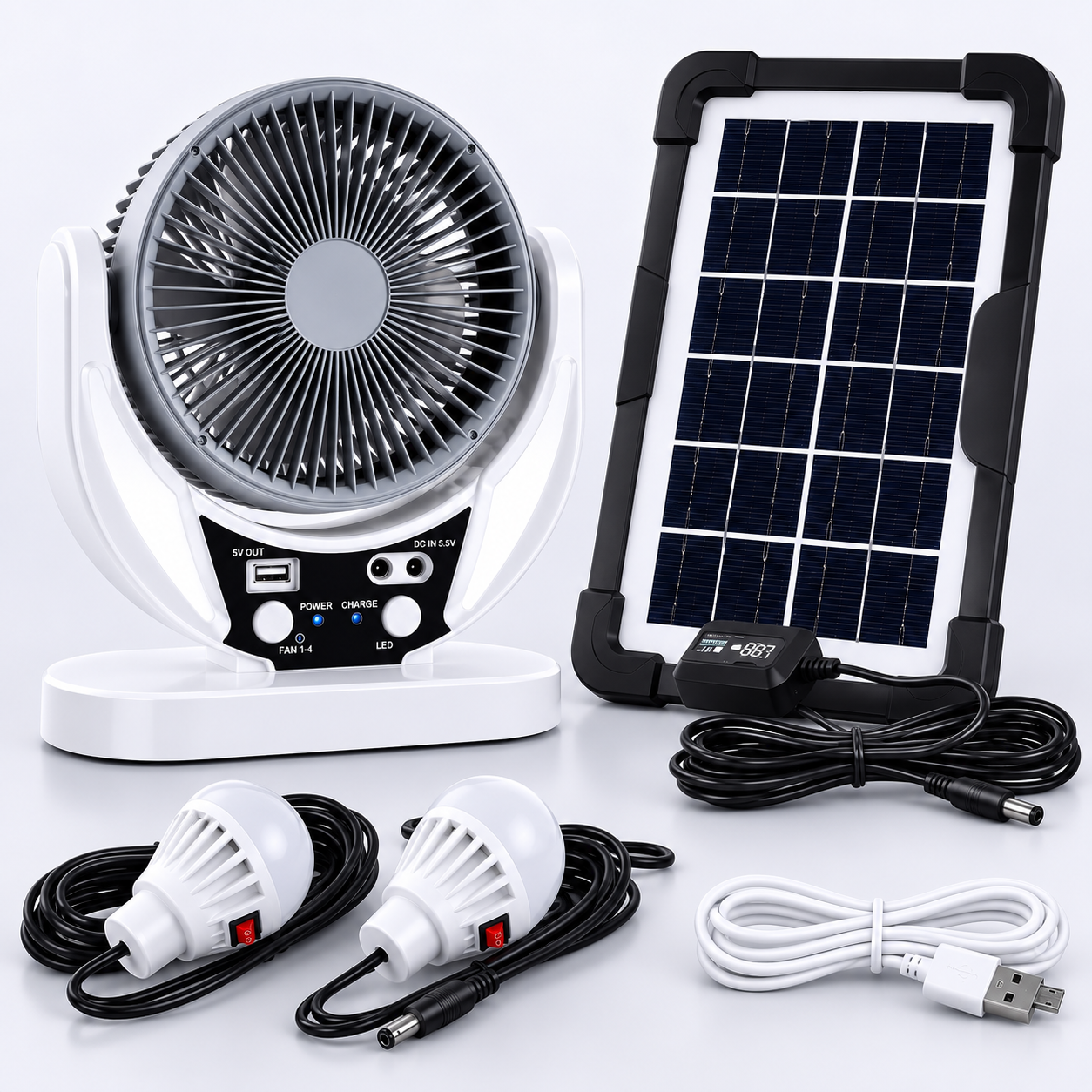 Ventilateur d'Urgence Solaire Rechargeable avec Éclairage LED