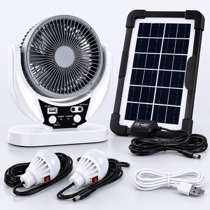 Ventilateur d'Urgence Solaire Rechargeable avec Éclairage LED
