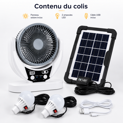 Ventilateur d'Urgence Solaire Rechargeable avec Éclairage LED