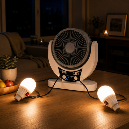 Ventilateur d'Urgence Solaire Rechargeable avec Éclairage LED