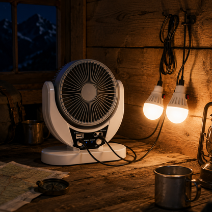 Ventilateur d'Urgence Solaire Rechargeable avec Éclairage LED