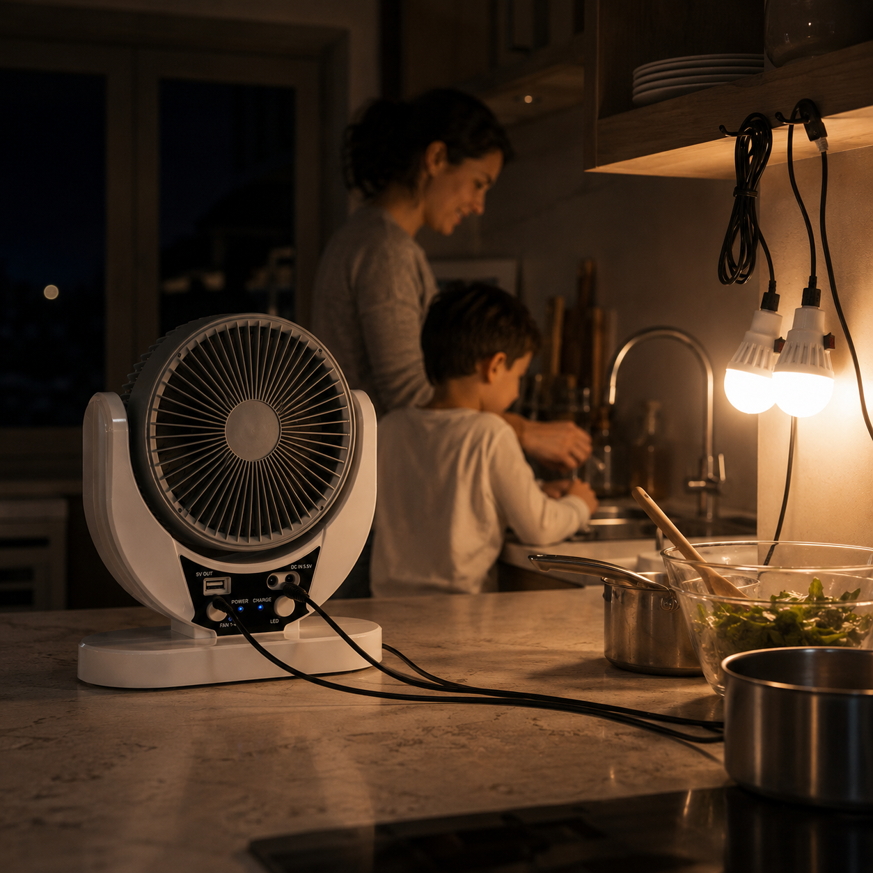 Ventilateur d'Urgence Solaire Rechargeable avec Éclairage LED