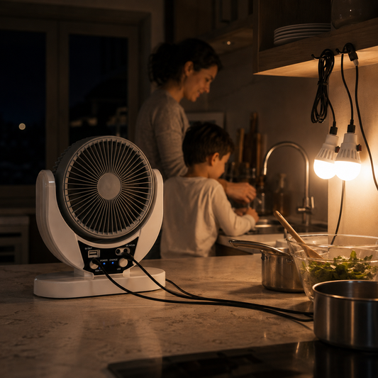 Ventilateur d'Urgence Solaire Rechargeable avec Éclairage LED