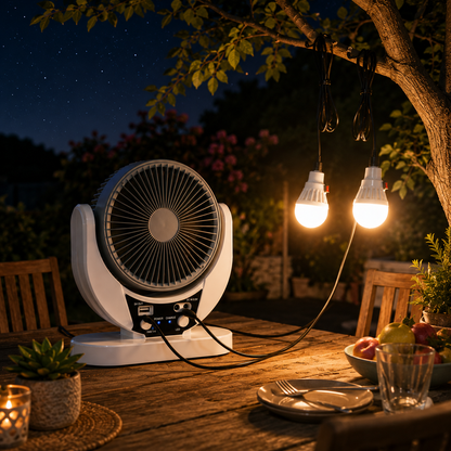 Ventilateur d'Urgence Solaire Rechargeable avec Éclairage LED