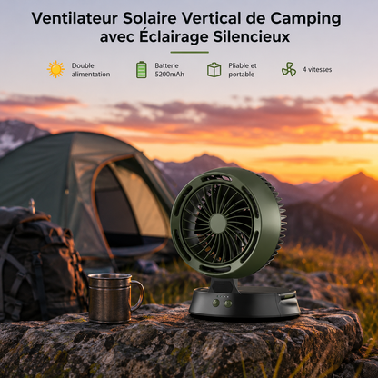 Ventilateur Solaire Vertical de Camping avec Éclairage Silencieux