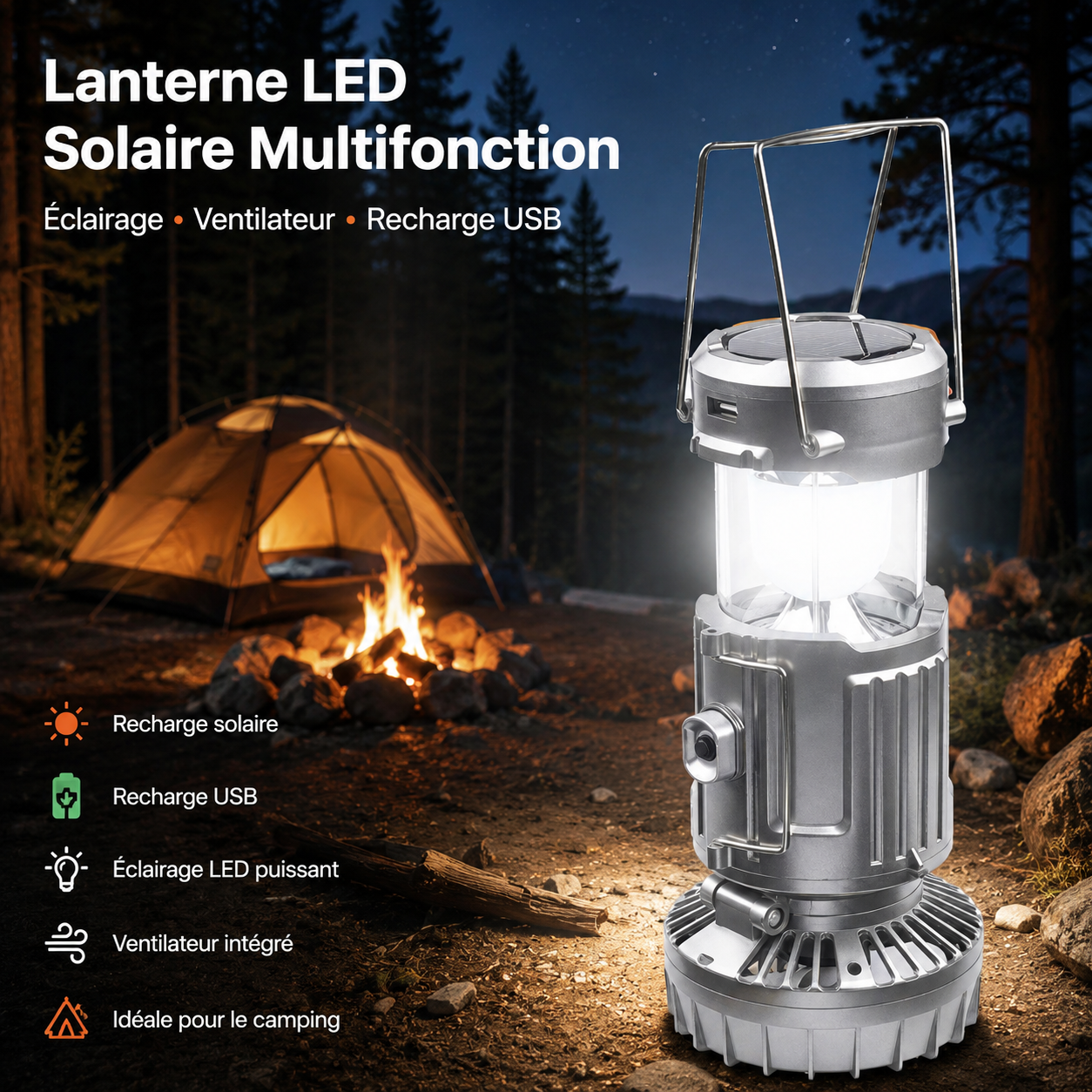 Ventilateur Solaire Étanche pour Camping, Randonnée et Barbecue