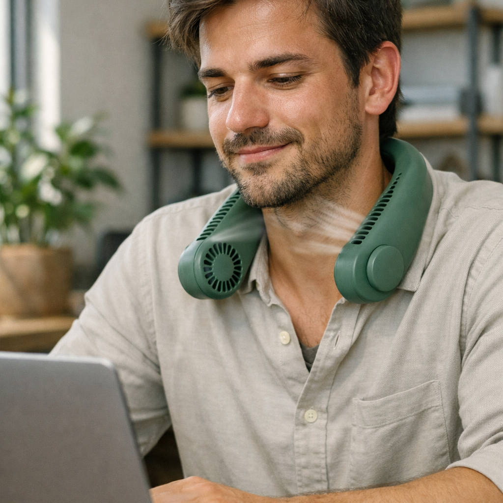 🌬️ Ventilateur de cou portable et rechargeable — Lazy Neck Fan