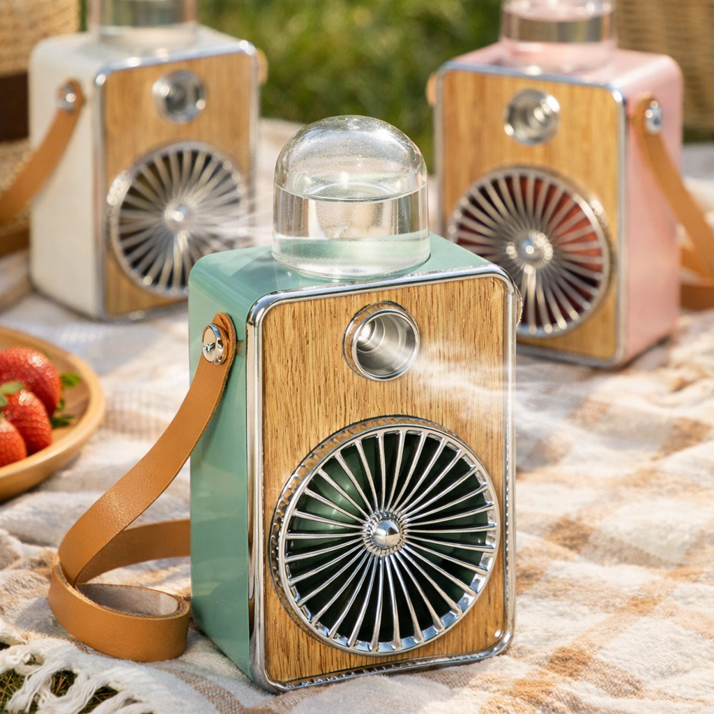 Ventilateur Rétro Vintage avec Brumisation, Portable USB